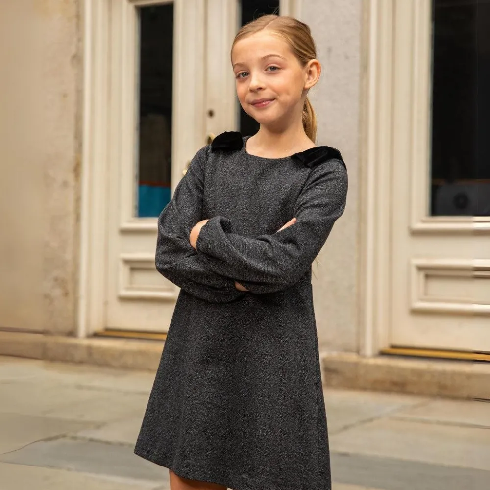 Appaman Blair Bow Dress NoirMicroPlaid